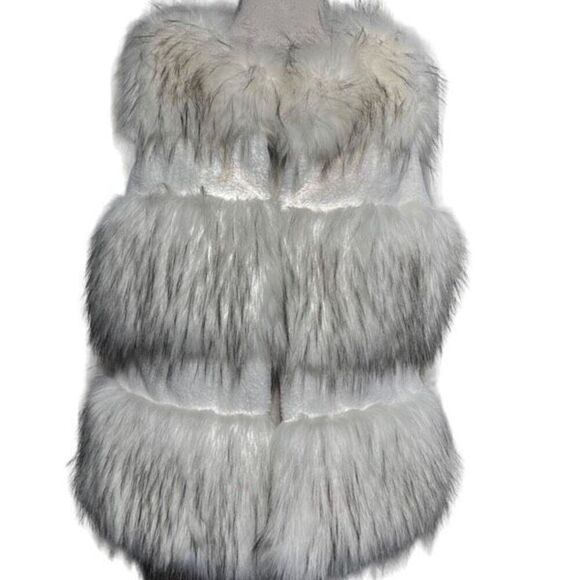 LaSeine White 3 Tier Fax Fur Vest Size Small - Picture 1 of 5